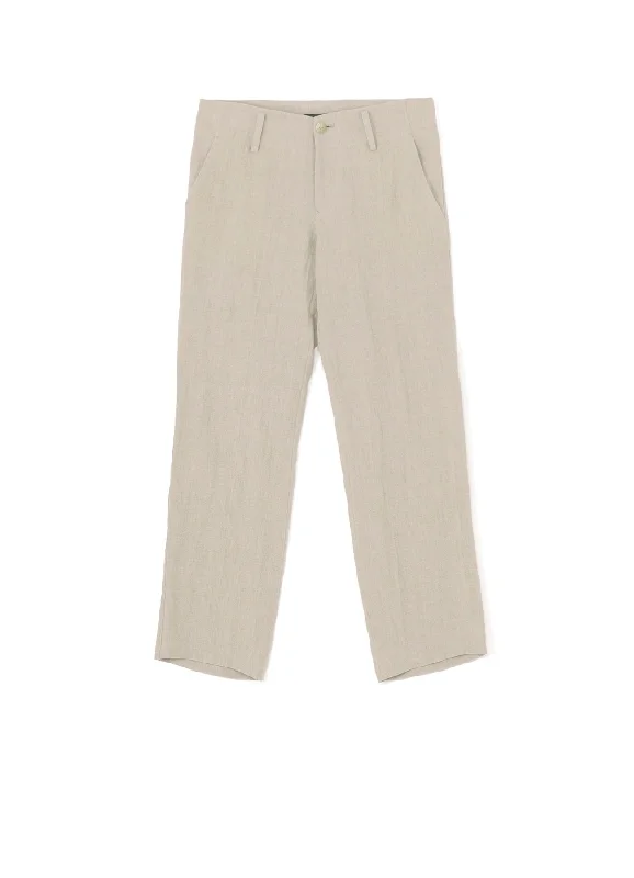 NATURAL WASHED LINEN LOW-RISE STRAIGHT FIT PANTS