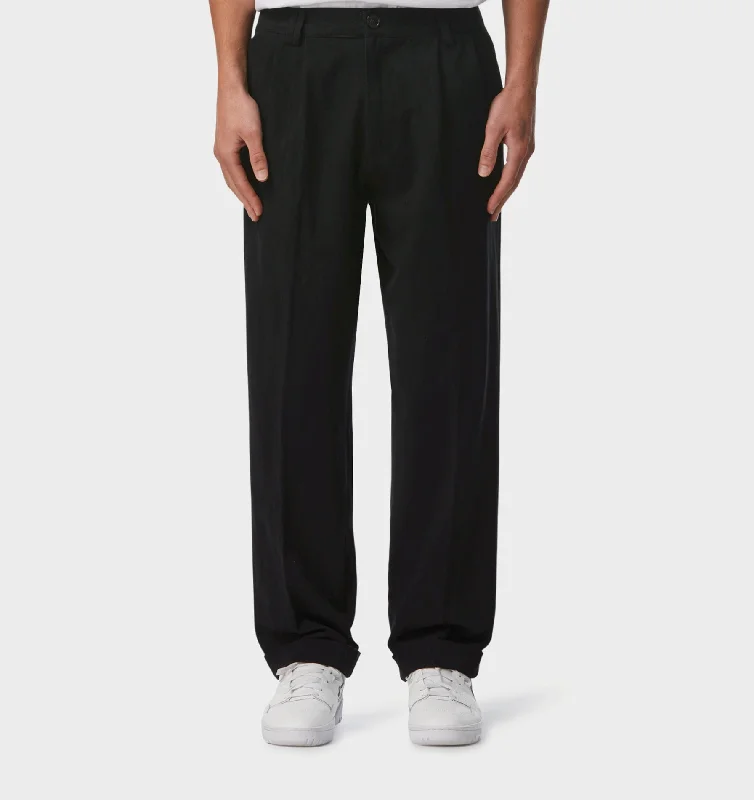 Linen Noah Pleated Pant - Black