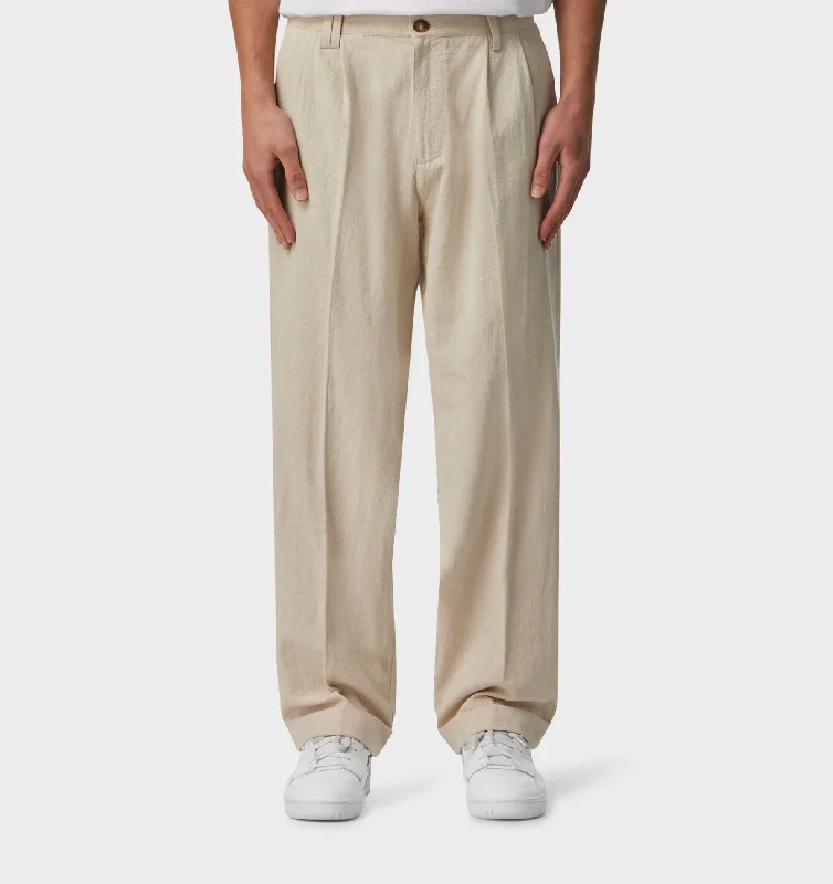 Linen Noah Pleated Pant - Bone