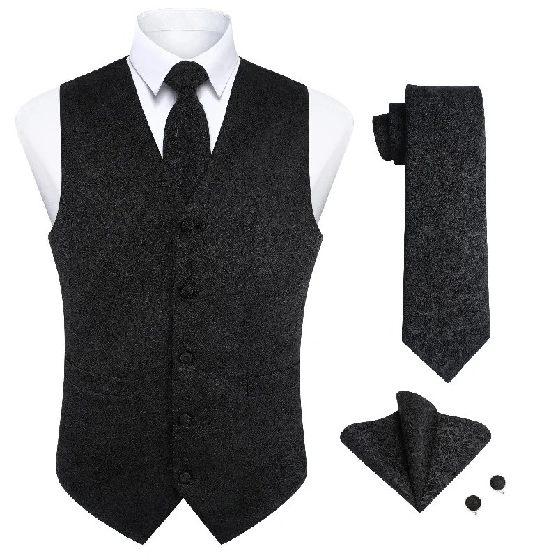 Paisley Floral 4pc Suit Vest Set - BLACK 2