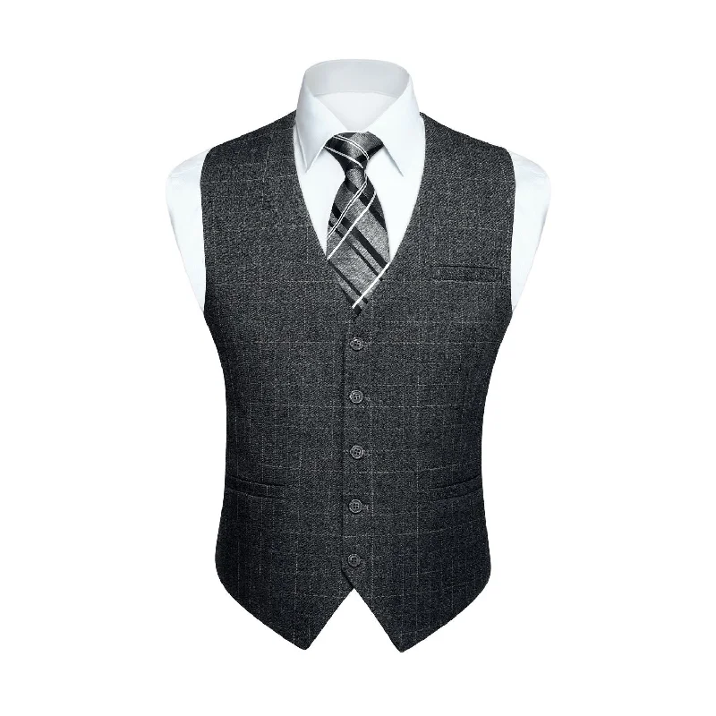 Plaid Slim Suit Vest - A-CHARCOAL GREY