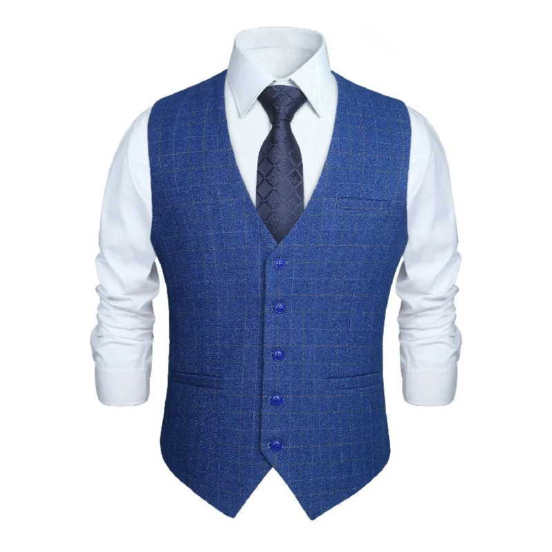 Plaid Slim Suit Vest - A-ROYAL BLUE