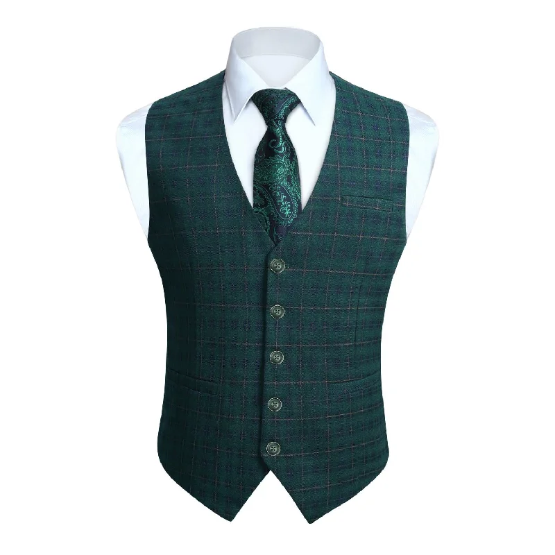 Plaid Slim Suit Vest - B-GREEN