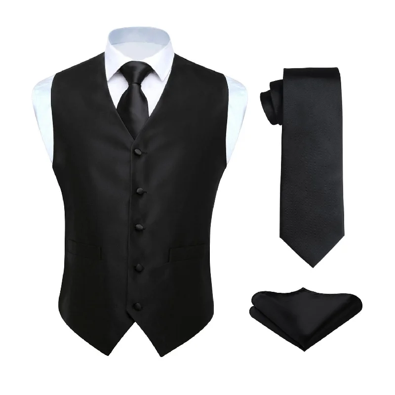 Solid 3pc Suit Vest Set - BLACK