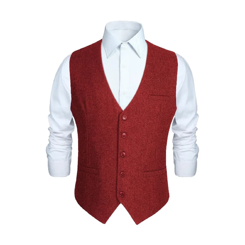 Solid Slim Suit Vest - BURGUNDY