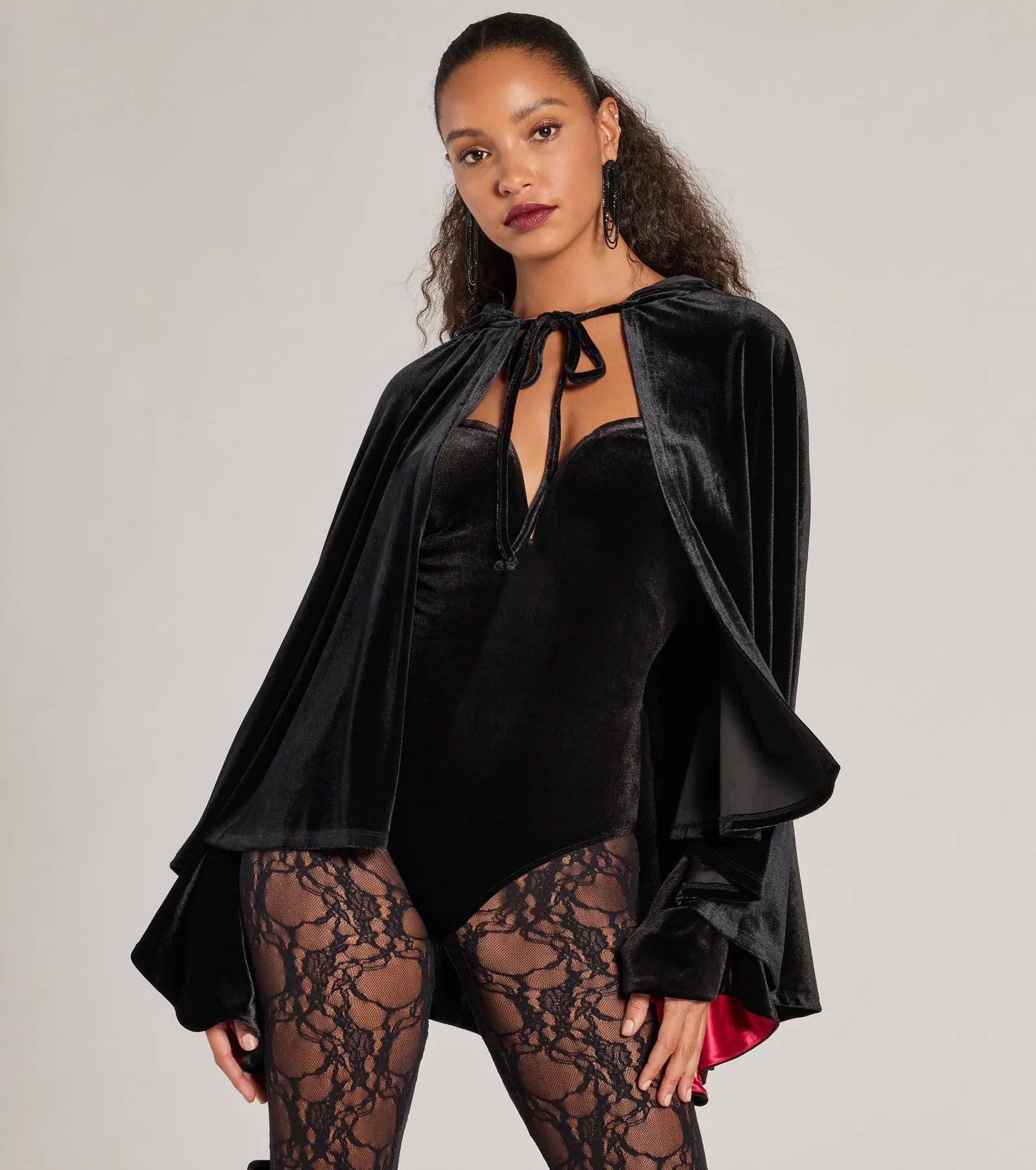 Spooky And Sultry Velvet Hooded Cape