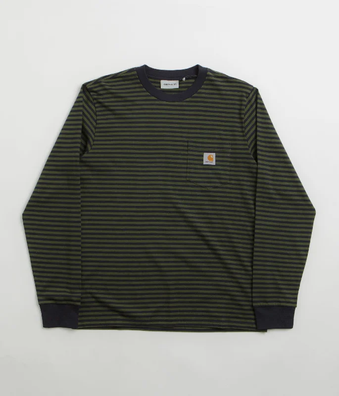 Carhartt Verner Pocket Long Sleeve T-Shirt - Verner Stripe / Dark Navy / Office Green