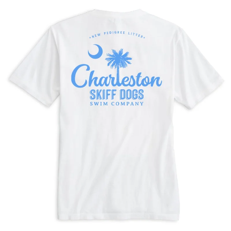 Skiff Dogs Hometown: Pocket Short Sleeve T-Shirt - White/Light Blue