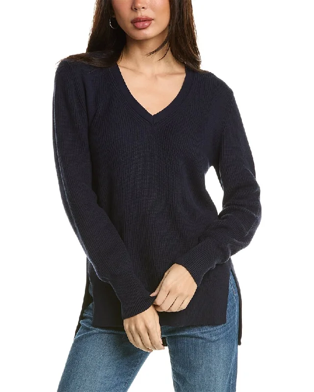 Forte Cashmere Rib High-Low V-Neck Shirt