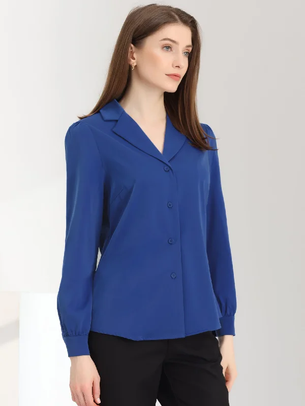 Elegant Collar Blouse Long Sleeve Work Office Satin Button Down Shirt