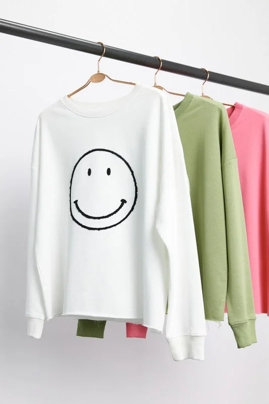 SMILEY FACE EMBROIDERED SWEATESHIRT