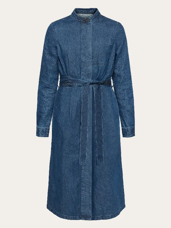 Denim collar stand shirt dress - GOTS/Vegan - Dark Blue denim