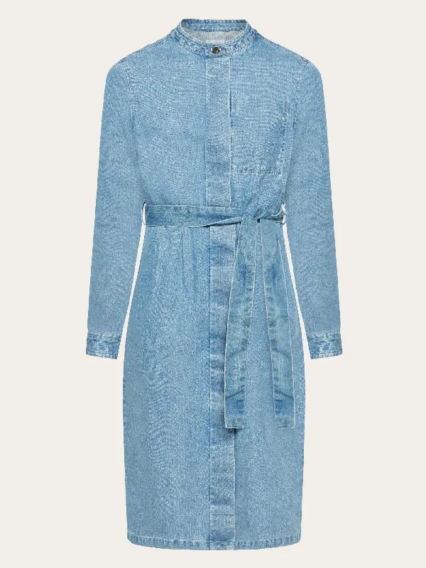 Denim collar stand shirt dress - GOTS/Vegan - Light Blue denim