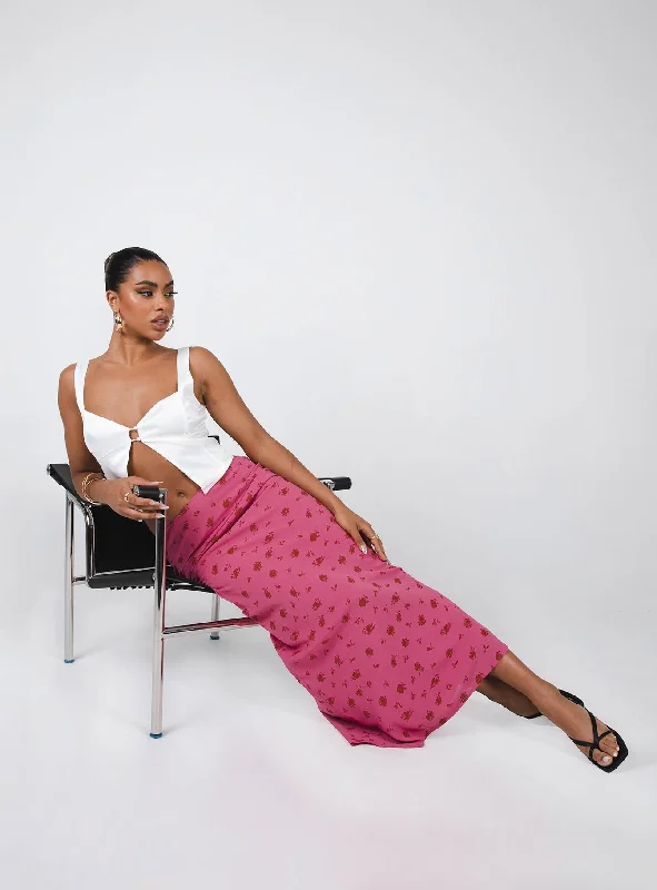 Gendling Midi Skirt Pink Floral