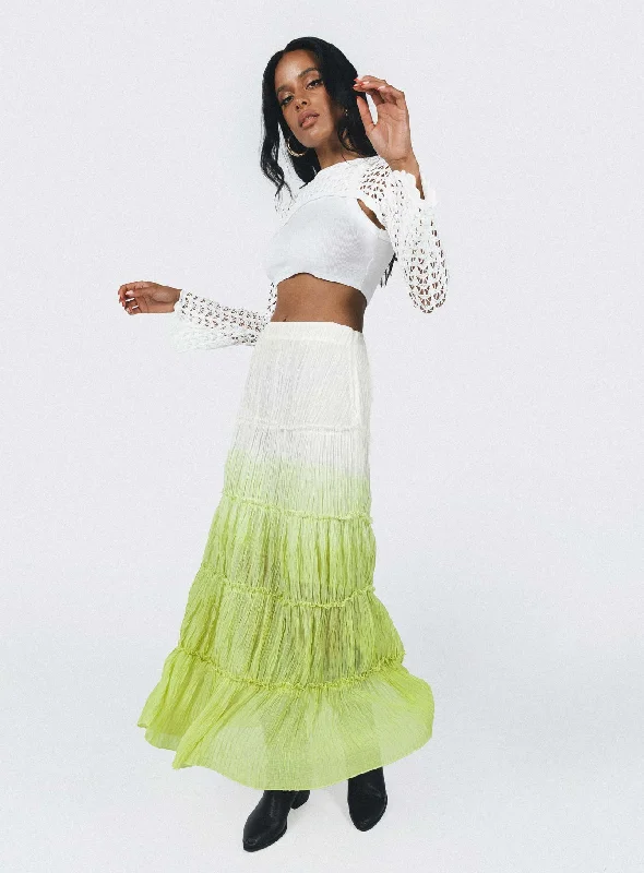 Sun Down Mid Rise Maxi Skirt Green Ombre