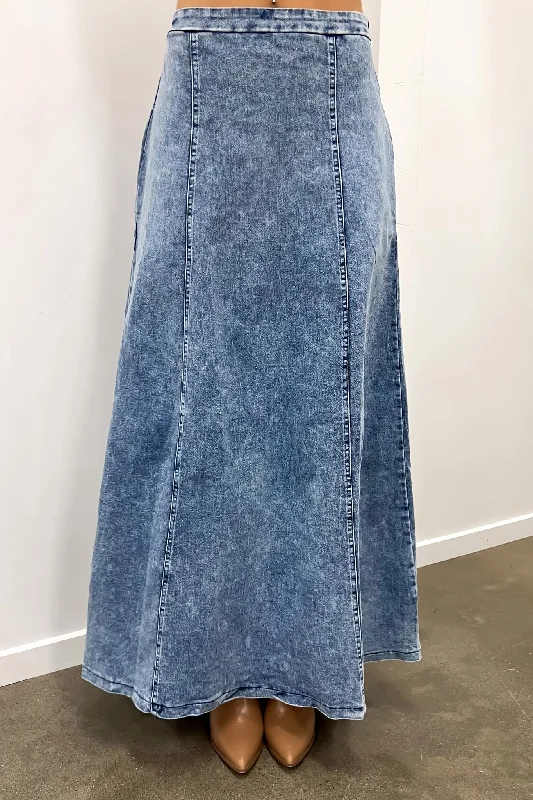 Taylor Denim Maxi Skirt Blue