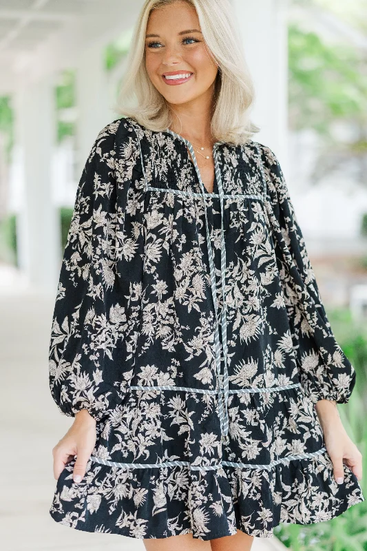 All That You Need Black Floral Dress