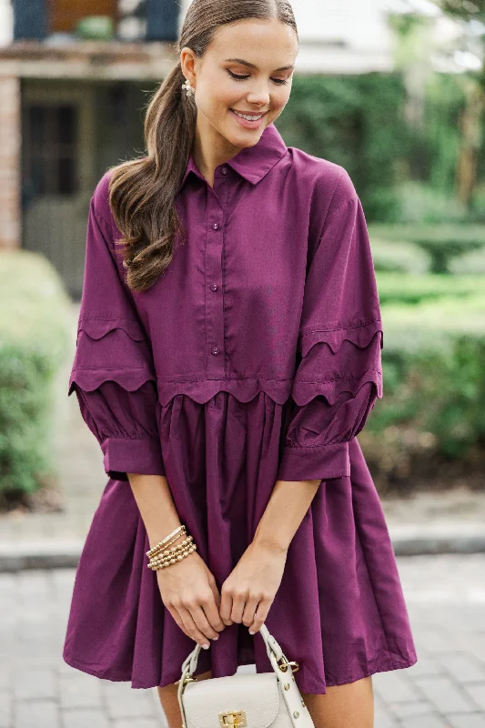 All The Best Plum Purple Scalloped Dress