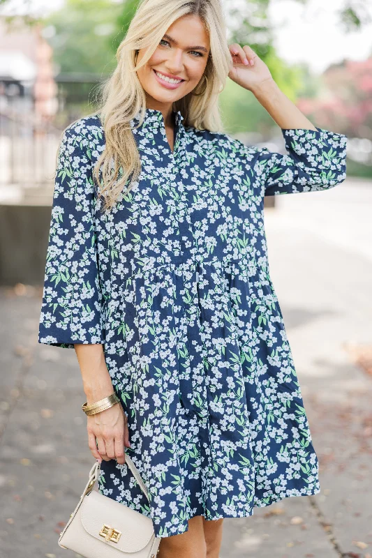 Always The One Navy Blue Floral Shift Dress