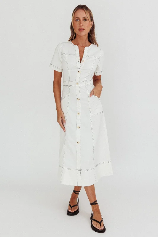 Aspen Love Front Pocket Midi Dress White