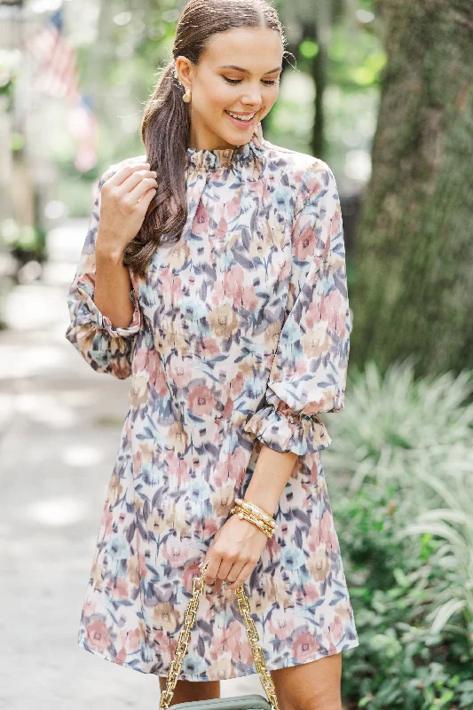 Beauty And Brains Cinnamon Brown Floral Shift Dress