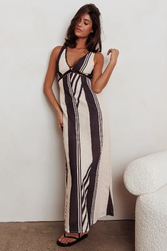 Cambria Sleeveless Striped Maxi Dress Black