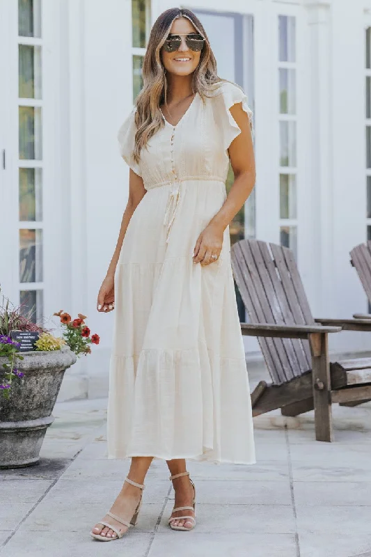 Celine Crochet Lace Tiered Boho Midi Dress