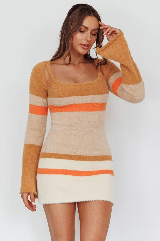 Count On It Fuzzy Knit Mini Dress Brown Multi