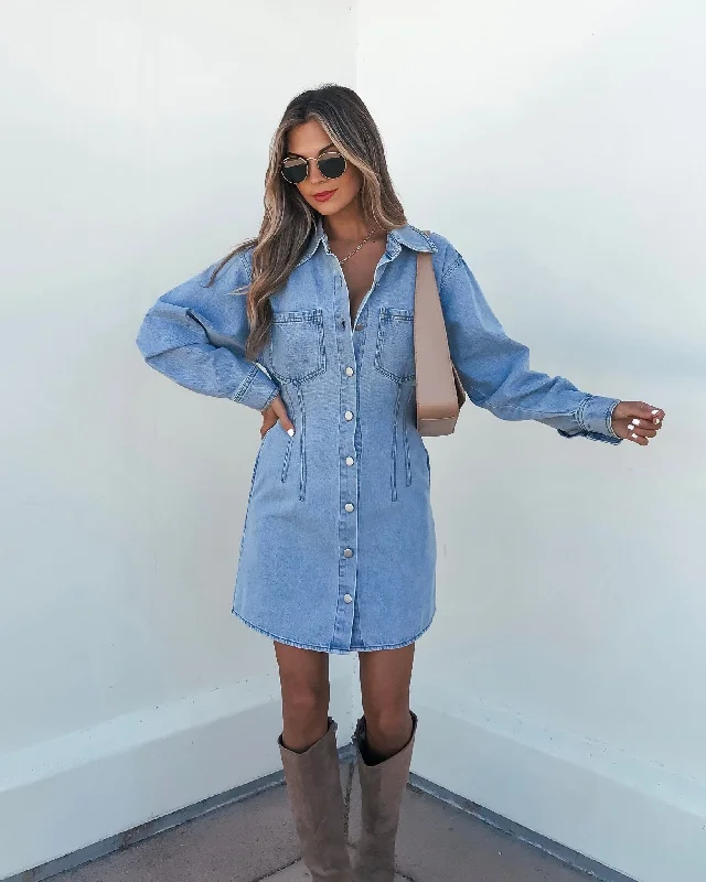 Denim Long Sleeve Button Down Mini Dress