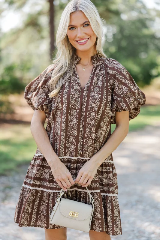 Easy Romance Brown Floral Dress