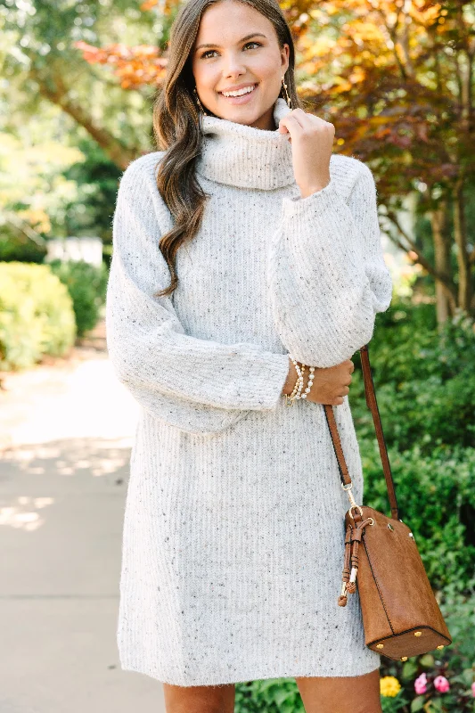 Feeling It Ivory White Turtleneck Sweater Dress