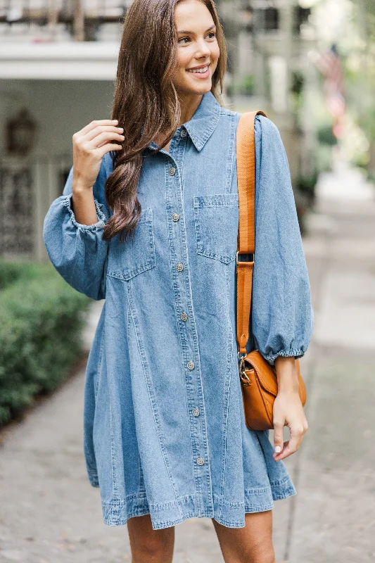 Follow Your Lead Medium Wash Denim Dress