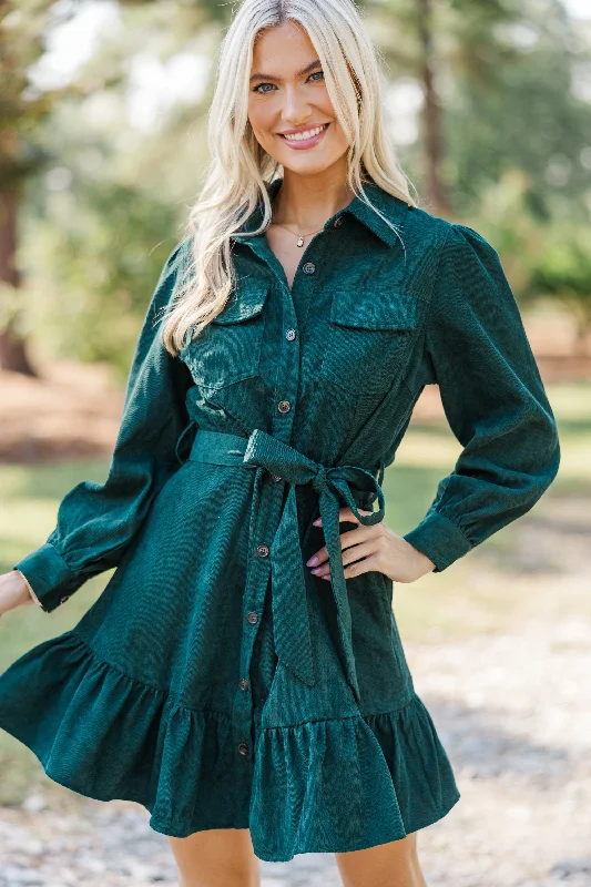 Hold My Hand Emerald Green Corduroy Dress