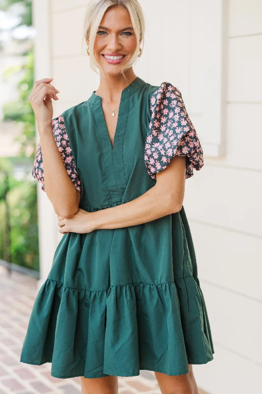 It's A Win Hunter Green Embroidered Dress