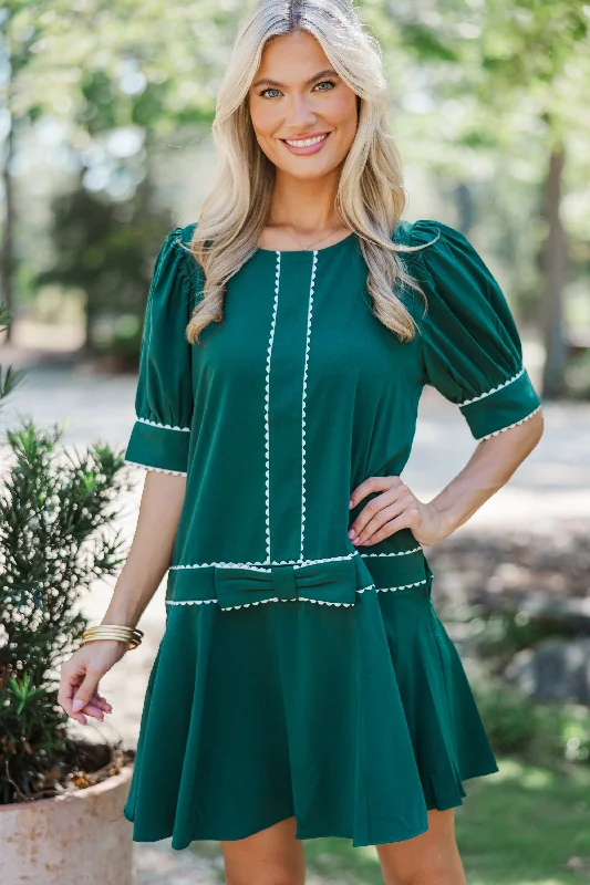 Just For Tonight Hunter Green Scalloped Dress