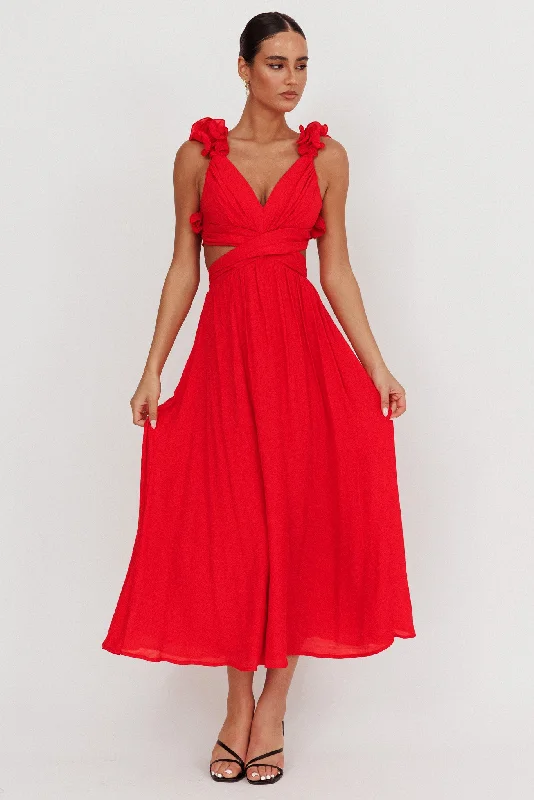 Madara Laced Back Ruffle Dress Red