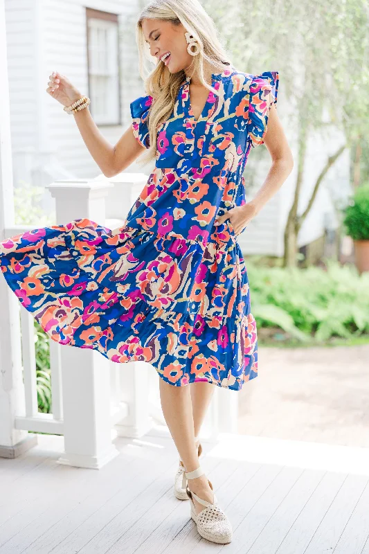 Make It Your Own Navy Blue Floral Tiered Dress