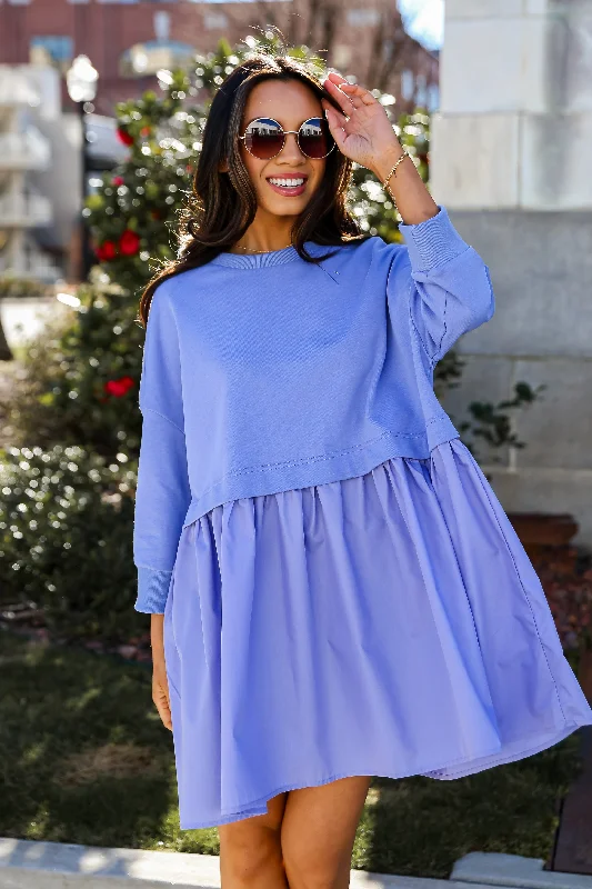 FINAL SALE - Pleasant Darling Periwinkle Sweatshirt Dress