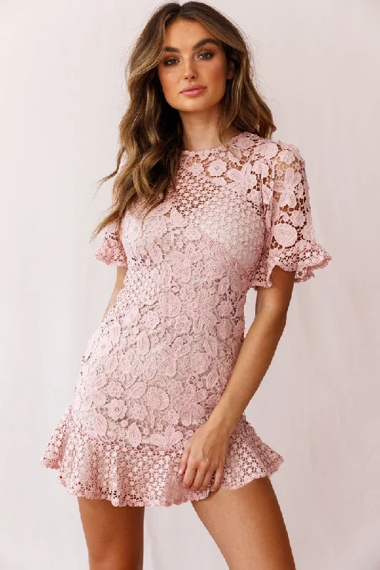 Reinhart Short Sleeve Crochet Lace Dress Blush