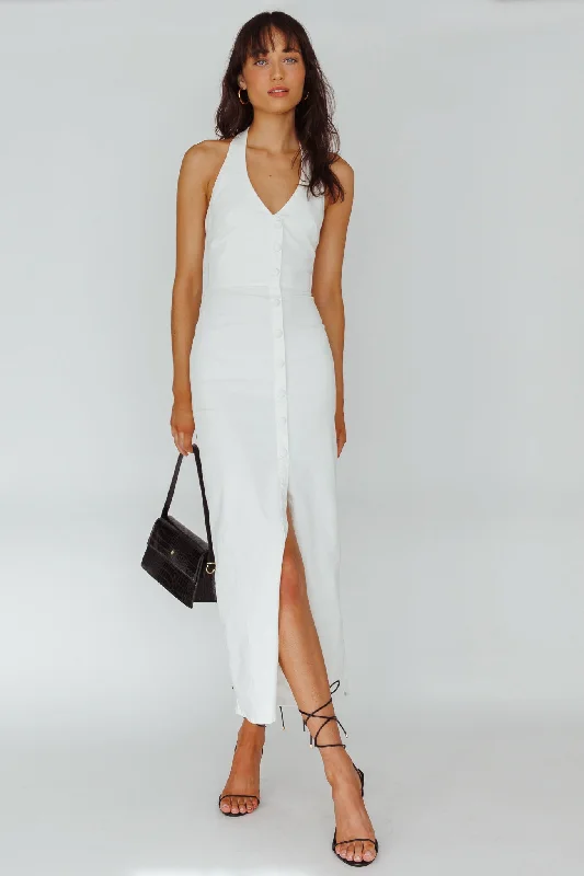 Renita Halterneck Button Maxi Dress White