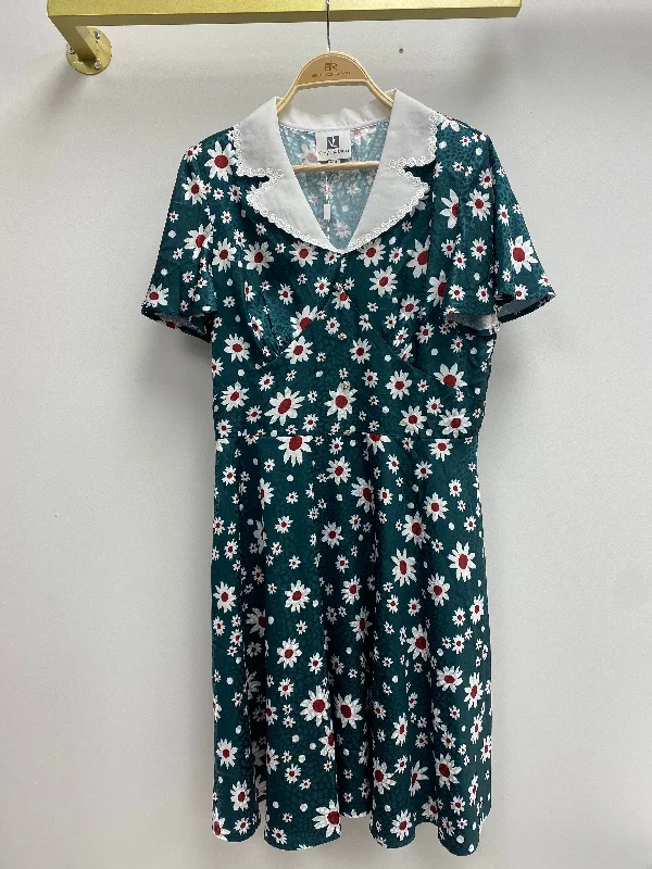 Shirt Collar Vintage Style Short Sleeve Floral Printed Dress