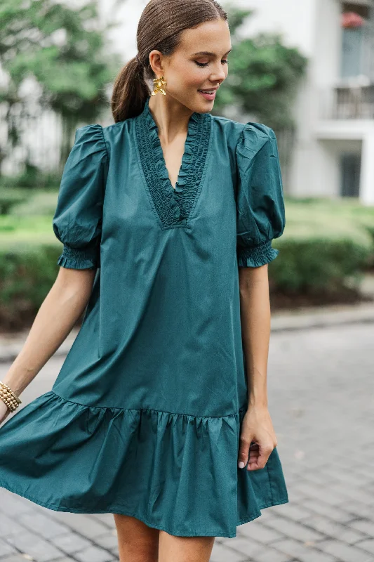 Somewhere Out There Hunter Green Ruffled Dress