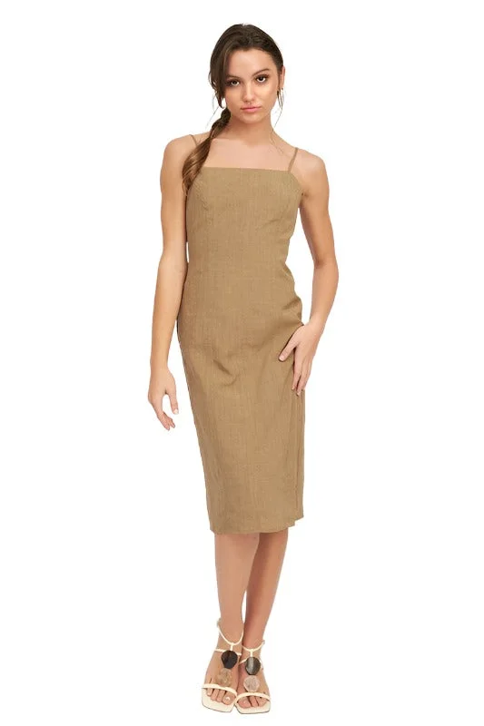 Spaghetti Strap Midi Dress With Slit