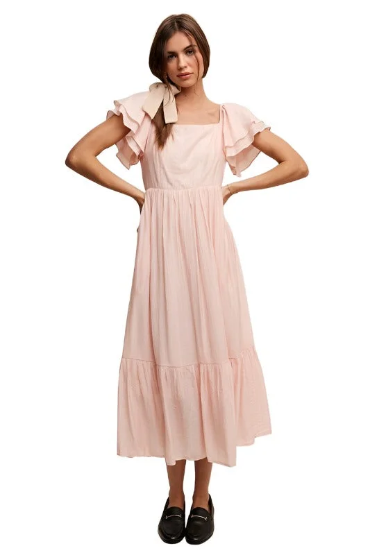 Square Neck Ruffled Short Sleeve Maxi Dress