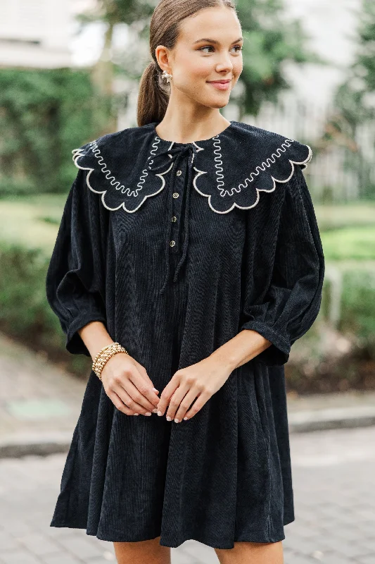 Sure Thing Black Scalloped Dress