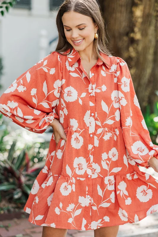 Take Your Love Rust Orange Floral Dress