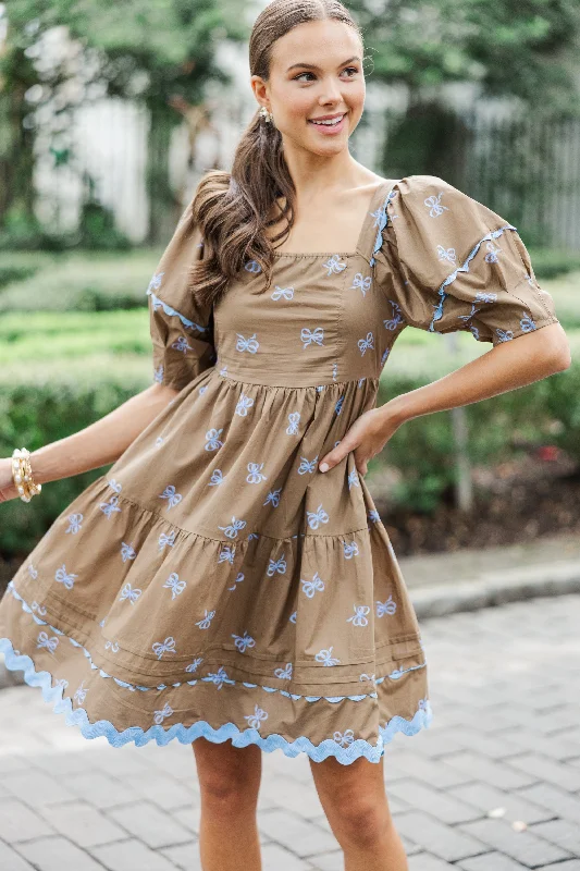 The Perfect Day Coffee Brown Bow Print Dress