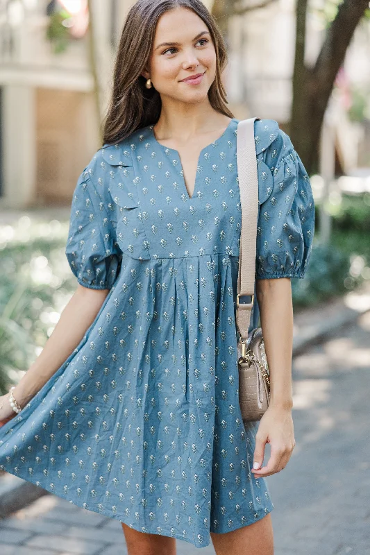 This Is The Beginning Slate Blue Babydoll Dress