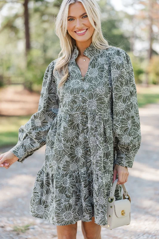 Thoughtful Wishes Olive Green Floral Dress