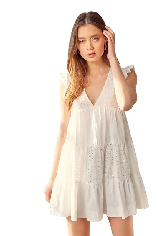 V-Neck Eyelet Dress